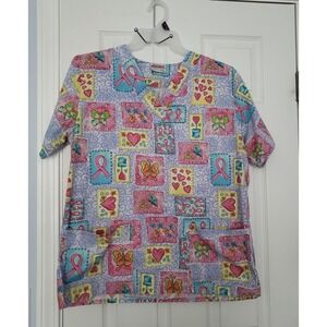 Womans Scrub too breast  Cancer Awareness